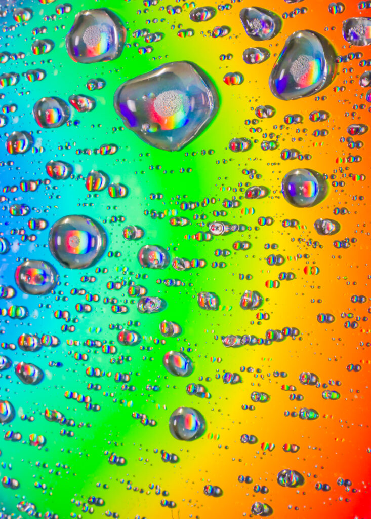 Water drops on a rainbow